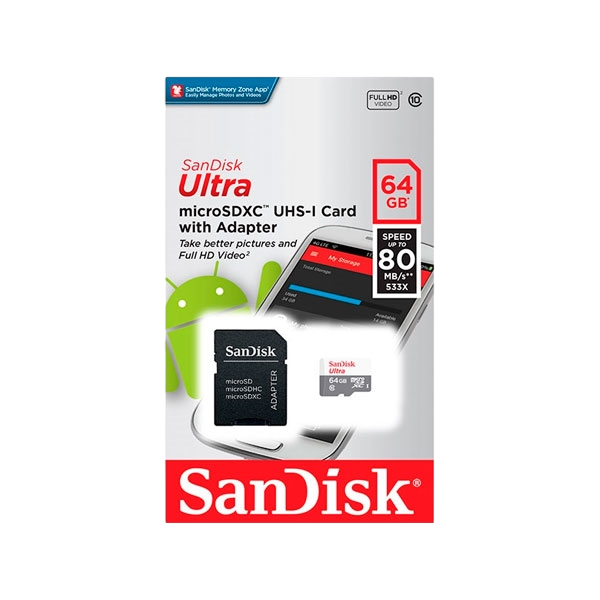 SanDisk Ultra Android 64GB 80MBs cadap Tarjeta microSD SanDisk Ultra Android 64GB 80MBs cadap Tarjeta microSD
