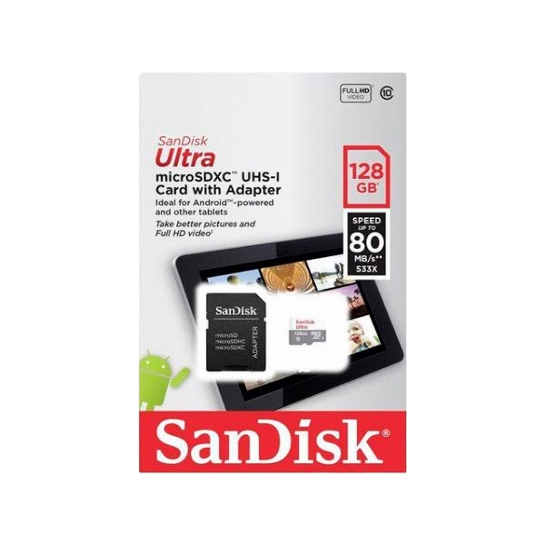 SanDisk Ultra Android 128GB 80MBs cadapt  Tarjeta microSD SanDisk Ultra Android 128GB 80MBs cadapt  Tarjeta microSD
