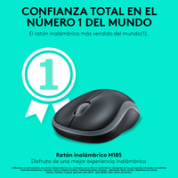 Logitech M185 Gris Ratón Inalámbrico Ambidiestro Sensor Óptico 1000 DPI Conectividad 24GHz Windows macOS Logitech M185 Gris Ratón Inalámbrico Ambidiestro Sensor Óptico 1000 DPI Conectividad 24GHz Windows macOS