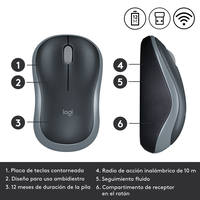 Logitech M185 Gris Ratón Inalámbrico Ambidiestro Sensor Óptico 1000 DPI Conectividad 24GHz Windows macOS Logitech M185 Gris Ratón Inalámbrico Ambidiestro Sensor Óptico 1000 DPI Conectividad 24GHz Windows macOS