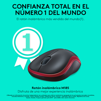 Logitech M185 Rojo  Ratón Inalámbrico Ambidiestro Sensor Óptico 1000 DPI Conectividad 24GHz Windows macOS