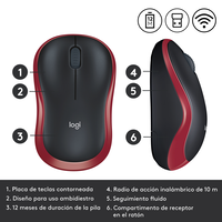Logitech M185 Rojo  Ratón Inalámbrico Ambidiestro Sensor Óptico 1000 DPI Conectividad 24GHz Windows macOS