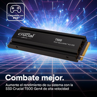 Crucial T500 1TB SSD M2 NVMe Gen4 Con disipador térmico Crucial T500 1TB SSD M2 NVMe Gen4 Con disipador térmico