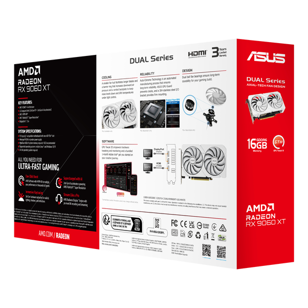 Asus Radeon RX 9060 XT Dual White 16GB GDDR6 RDNA6 Tarjeta Gráfica AMD Asus Radeon RX 9060 XT Dual White 16GB GDDR6 RDNA6 Tarjeta Gráfica AMD
