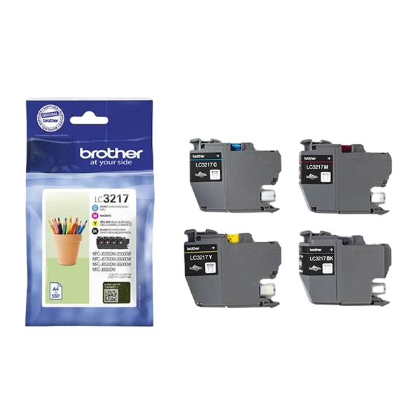 Brother Pack de 4 cartuchos de tinta LC3217VAL BKCMY hasta 550 páginas cada color Brother Pack de 4 cartuchos de tinta LC3217VAL BKCMY hasta 550 páginas cada color