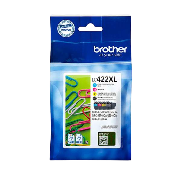 Pack de 4 cartuchos originales Brother LC422XLVAL BKCMY Multipack alta duración Pack de 4 cartuchos originales Brother LC422XLVAL BKCMY Multipack alta duración