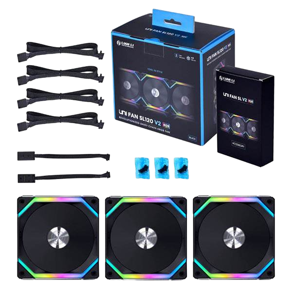 Lian Li UNI FAN SL120 V2 ARGB 120mm Black pack 3 unidades  Ventilador Lian Li UNI FAN SL120 V2 ARGB 120mm Black pack 3 unidades  Ventilador
