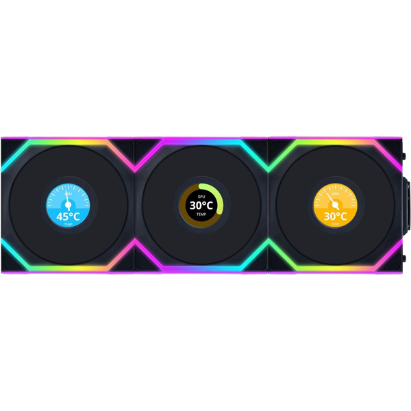 Lian Li UNI FAN SL Wireless Pantalla LCD 120 ARGB FAN Reverse Blade Pack de 3 Ventiladores Negros Lian Li UNI FAN SL Wireless Pantalla LCD 120 ARGB FAN Reverse Blade Pack de 3 Ventiladores Negros