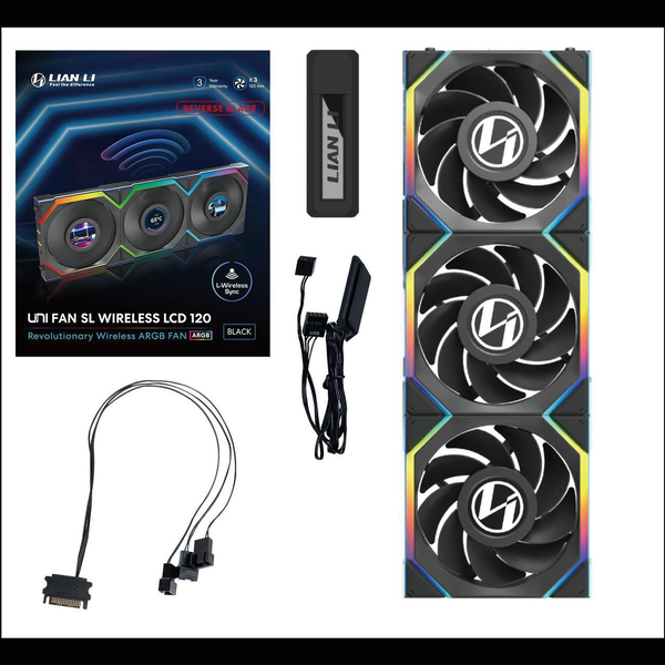 Lian Li UNI FAN SL Wireless Pantalla LCD 120 ARGB FAN Reverse Blade Pack de 3 Ventiladores Negros Lian Li UNI FAN SL Wireless Pantalla LCD 120 ARGB FAN Reverse Blade Pack de 3 Ventiladores Negros